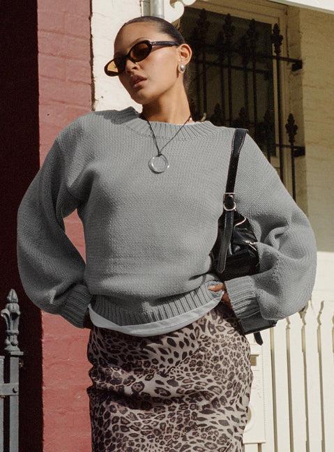 Harmony Balloon Sleeve Knit Sweater Grey Product Image