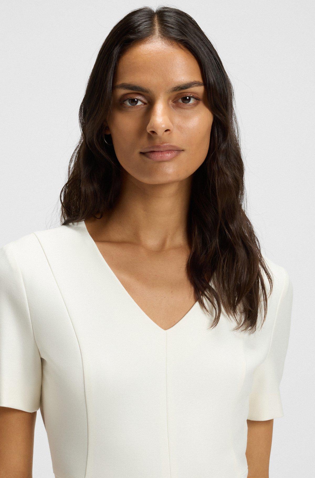 BOSS - V-neck dress in stretch fabric - White Product Image