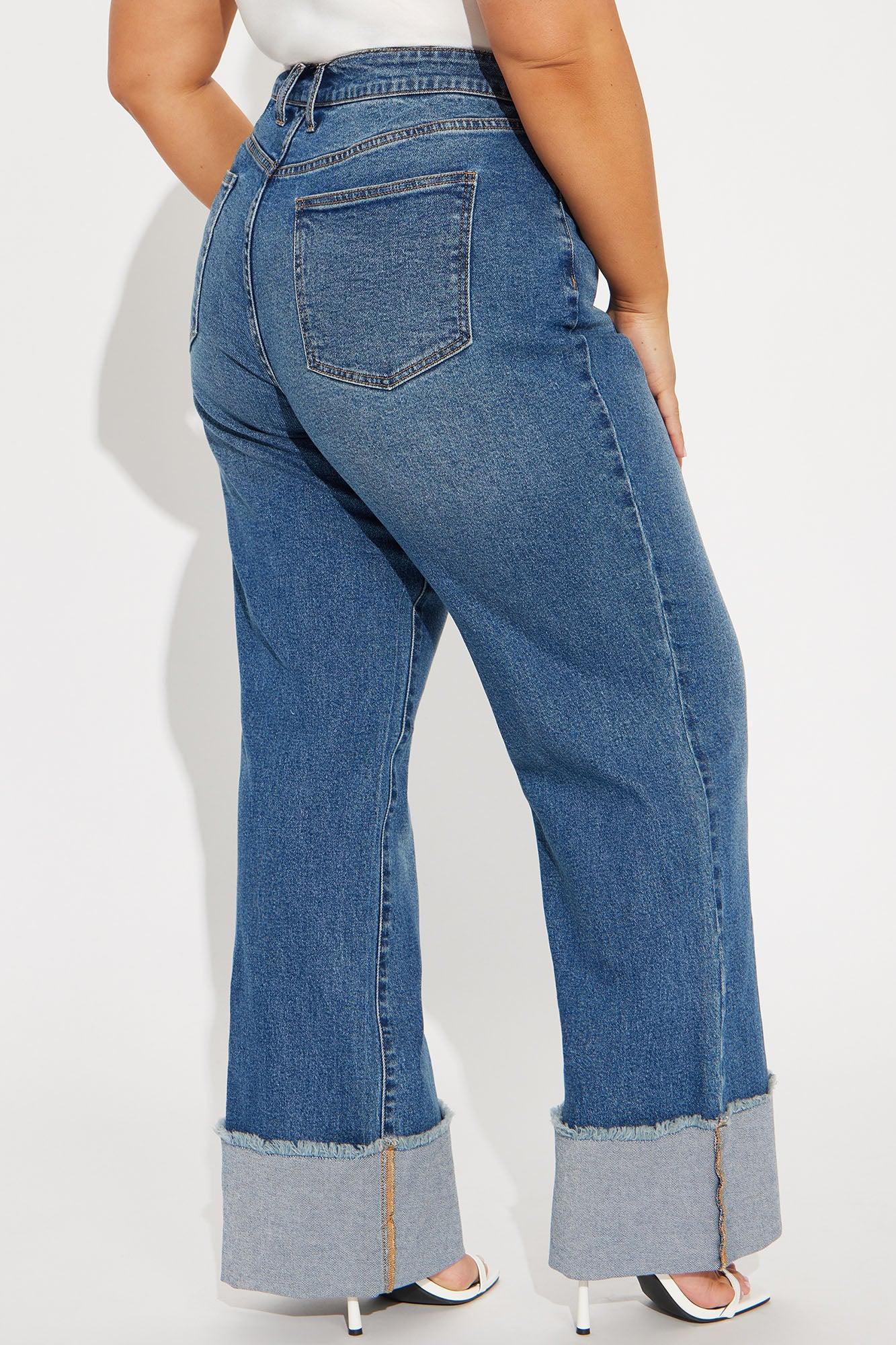 All The While Cuffed Wide Leg Jeans - Medium Wash Product Image