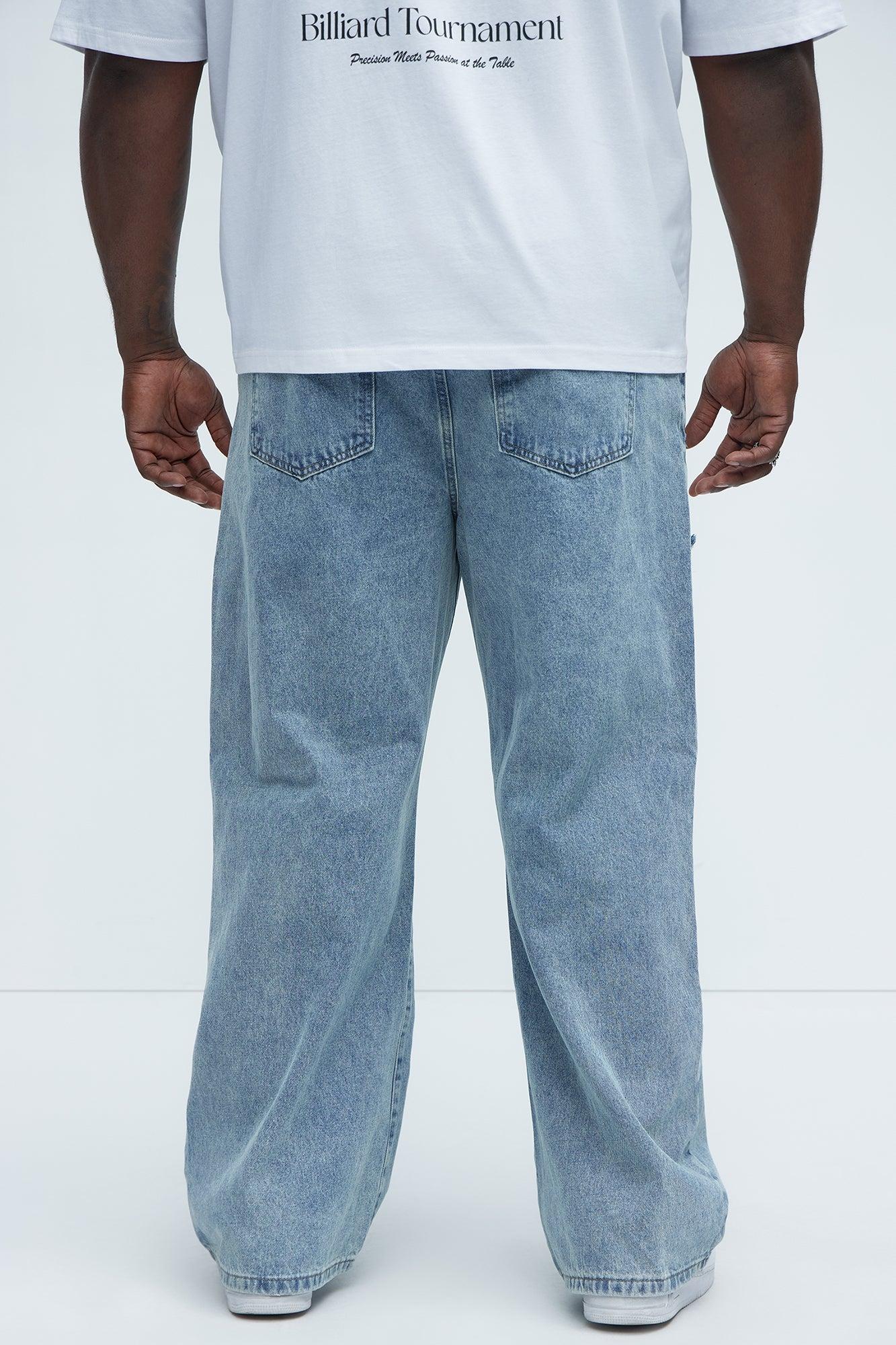 Be About It Distressed Carpenter Baggy Jeans - Light Wash Product Image