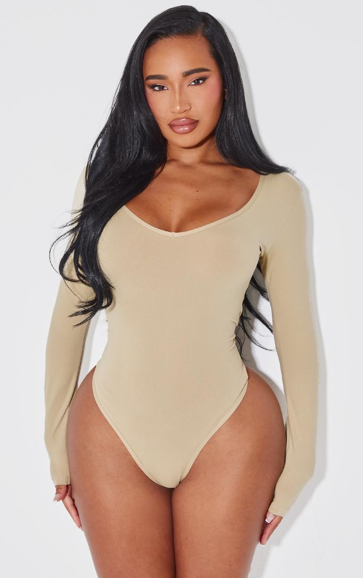 Shape Stone Sculpted V Neck Long Sleeve Bodysuit Product Image