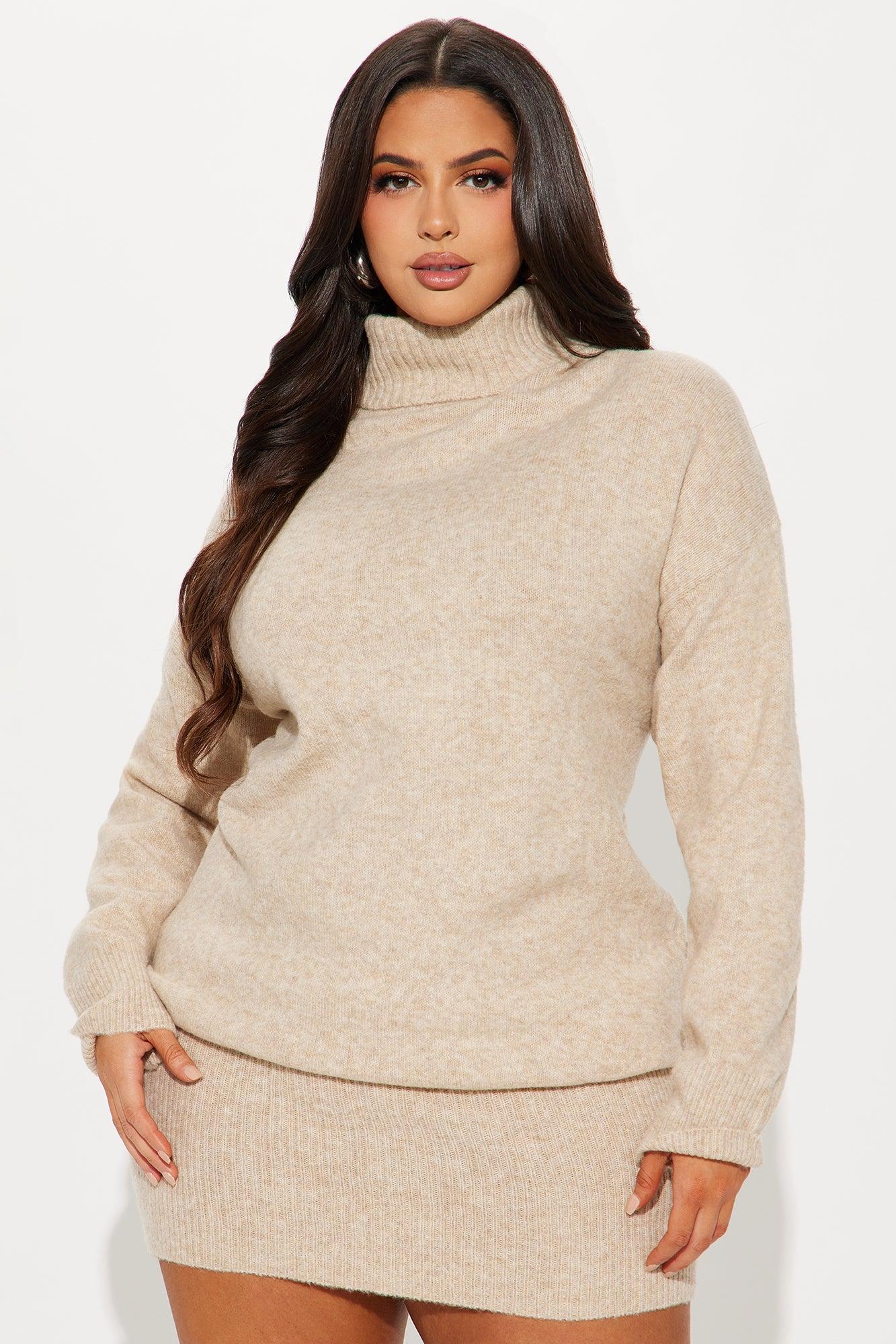On Chill Turtleneck Sweater Mini Dress - Oatmeal Product Image