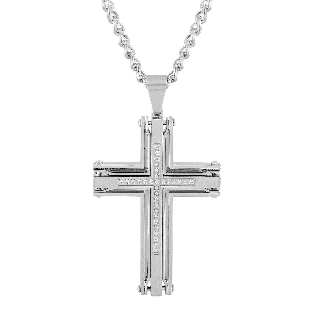 Men's Jewelry Nation Stainless Steel Diamond Accent Cross Pendant Necklace, Size: 24" Product Image
