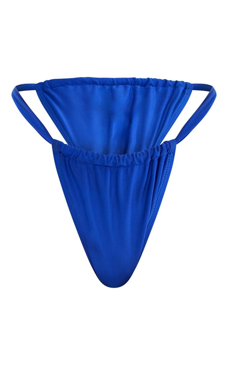 Cobalt Blue Ruched Tanga Bikini Bottoms Product Image