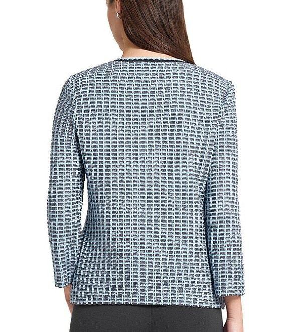 Ming Wang Tweed Knit Round Neck Bracelet Sleeve Crochet Trim Jacket Product Image