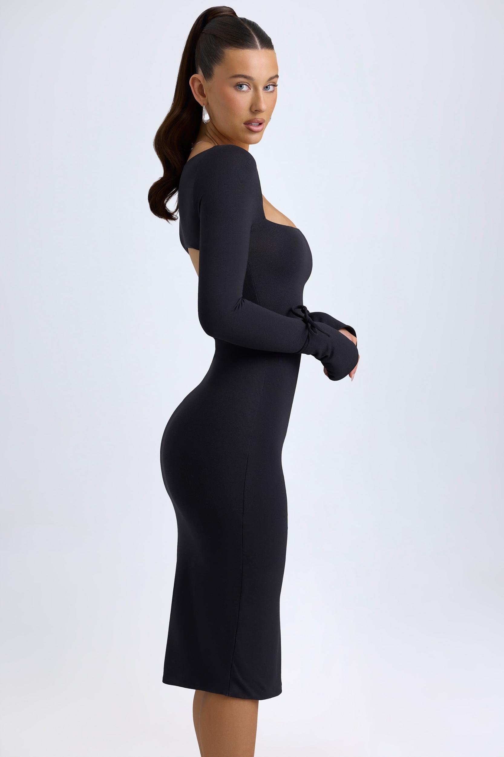 Modal Square-Neck Midi Dress in Black Product Image