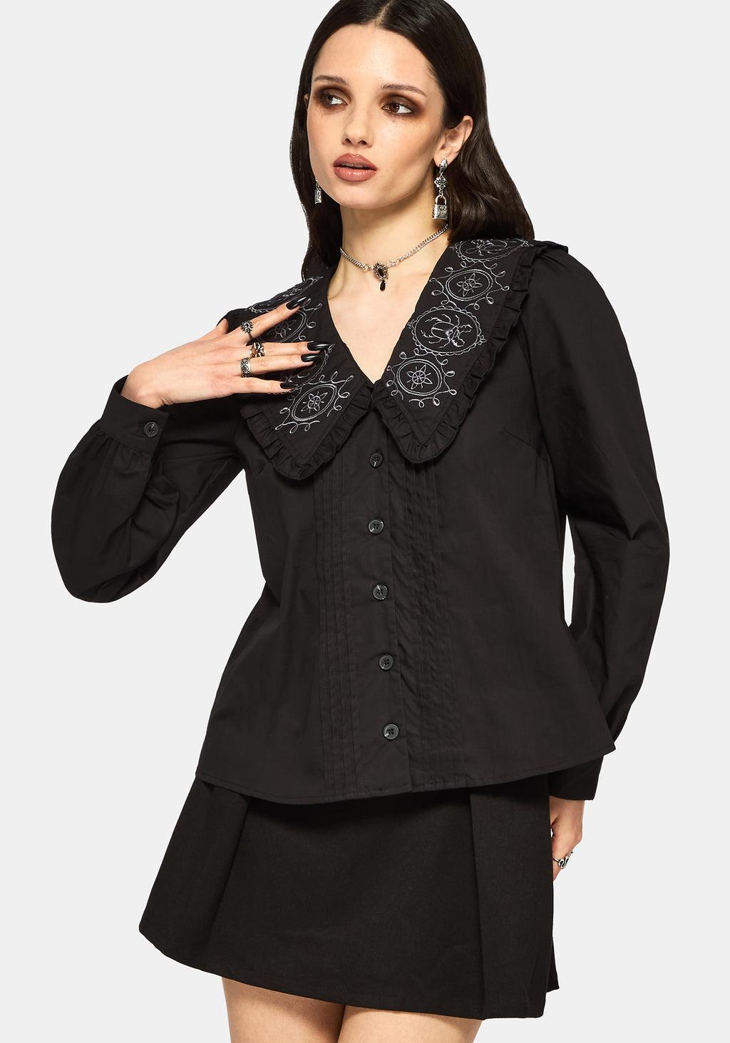Alira Bug Embroidered Collar Long Sleeved Blouse Product Image