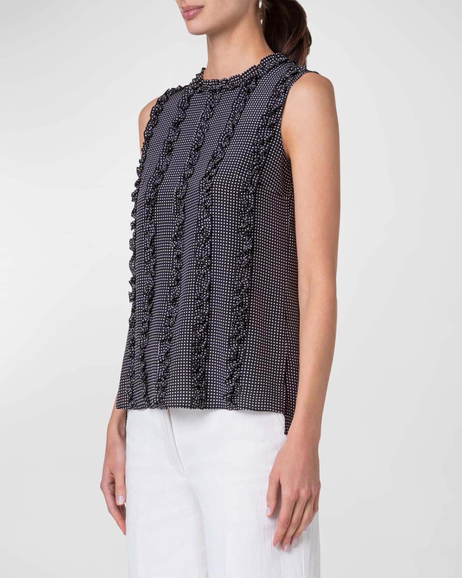 Crepe De Chine Pin Dot Blouse with Ruffle Details Product Image