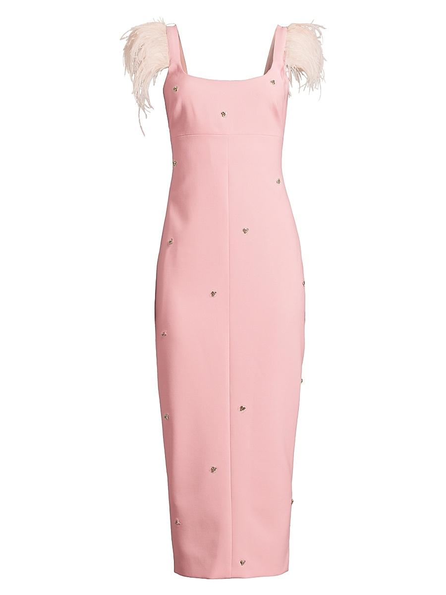 Womens Cameron Ostrich Feather-Trimmed Midi-Dress Size 0 Product Image