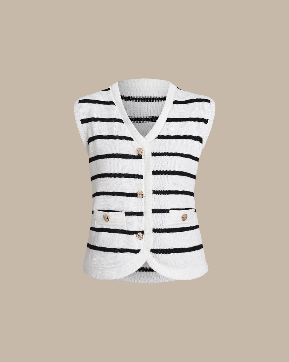 White Striped Single Breasted Vest Product Image