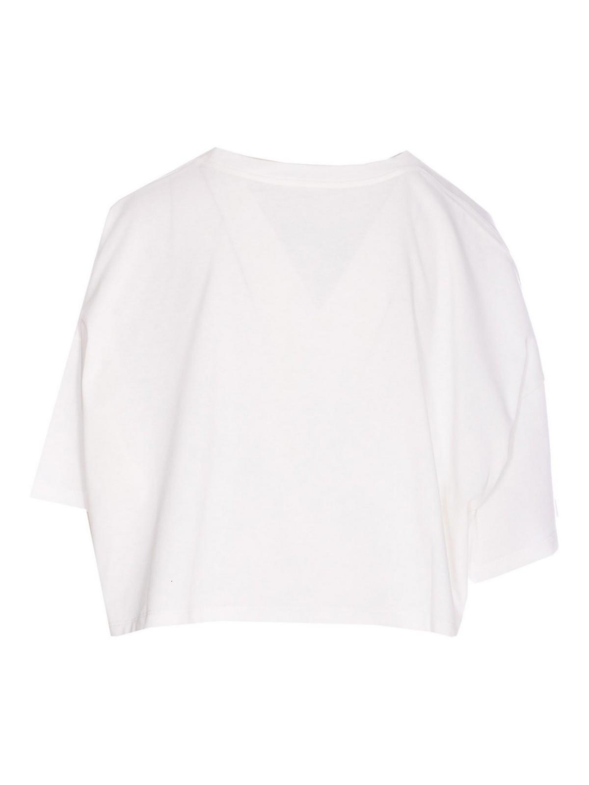 CHLOÉ White Cropped Crewneck T-shirt With Maxi Logo Print On The Front In Cotton Woman In Multicolor Product Image