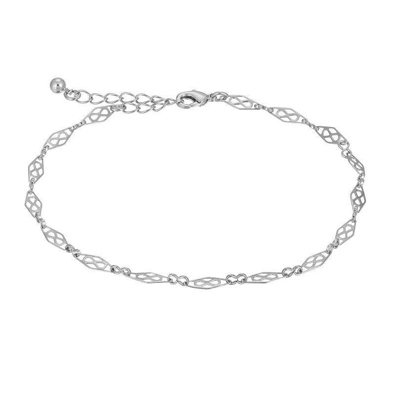 1928 Silver Tone Twisted Rope Chain Anklet, Womens, Grey Product Image