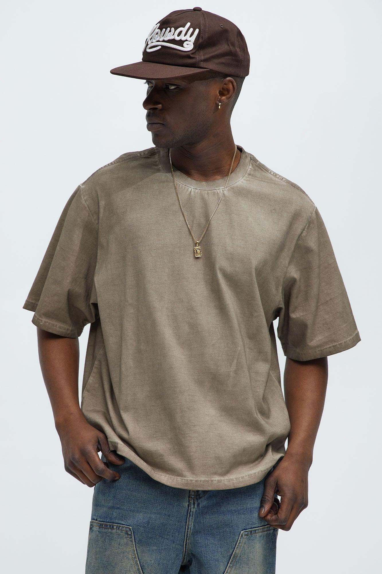 Tinted Wash Boxy Cropped Heavyweight Short Sleeve Tee - Brown Product Image