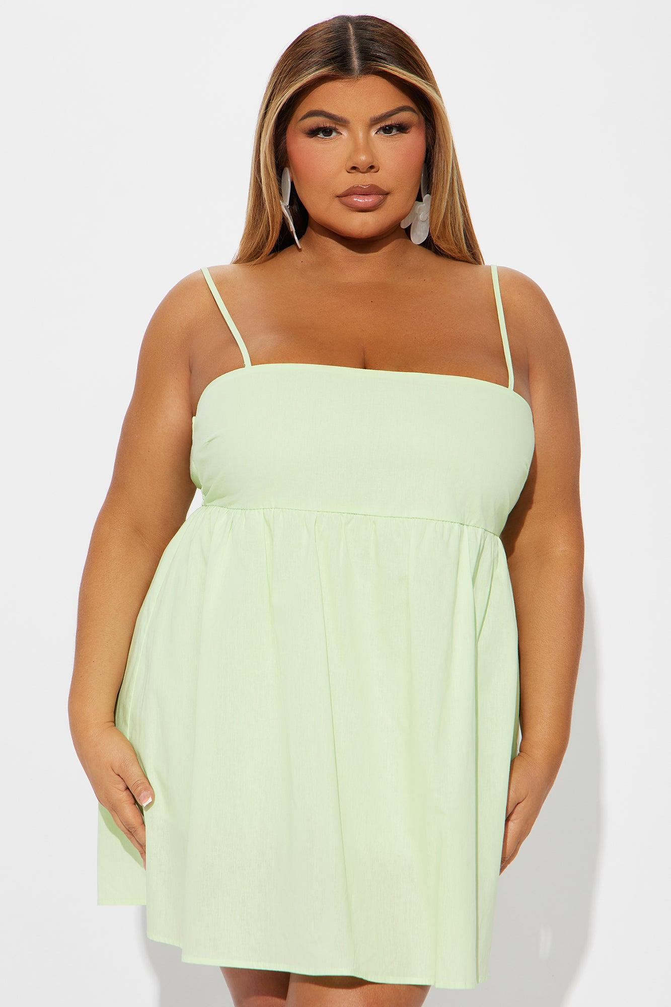 Ava Poplin Babydoll Mini Dress - Neon Green Product Image