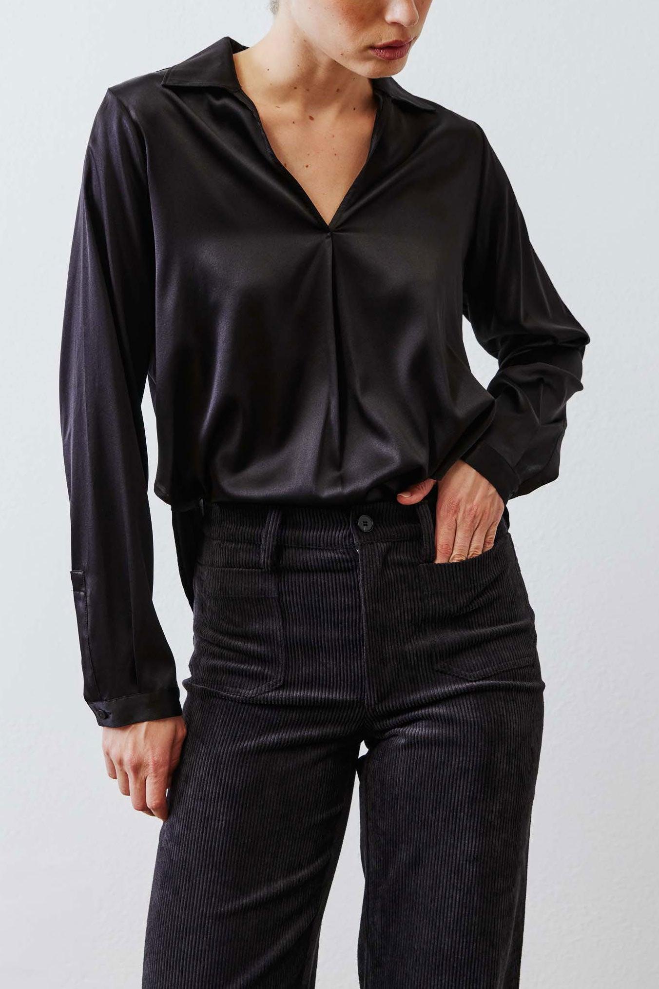 The Popover Washable Silk Long Sleeve Blouse Product Image