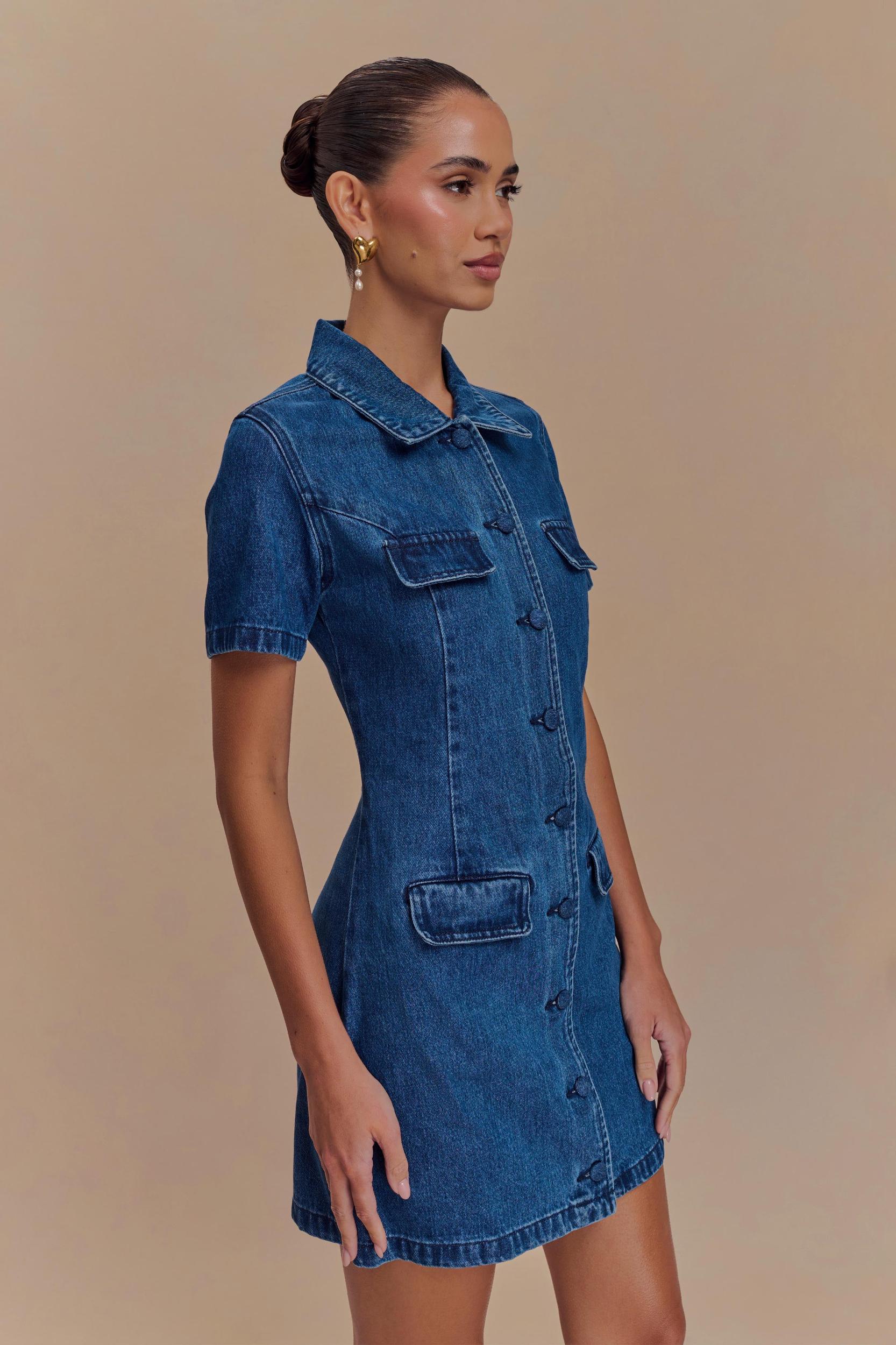 Leighton Denim Button Down Mini Dress - Dark Blue Product Image