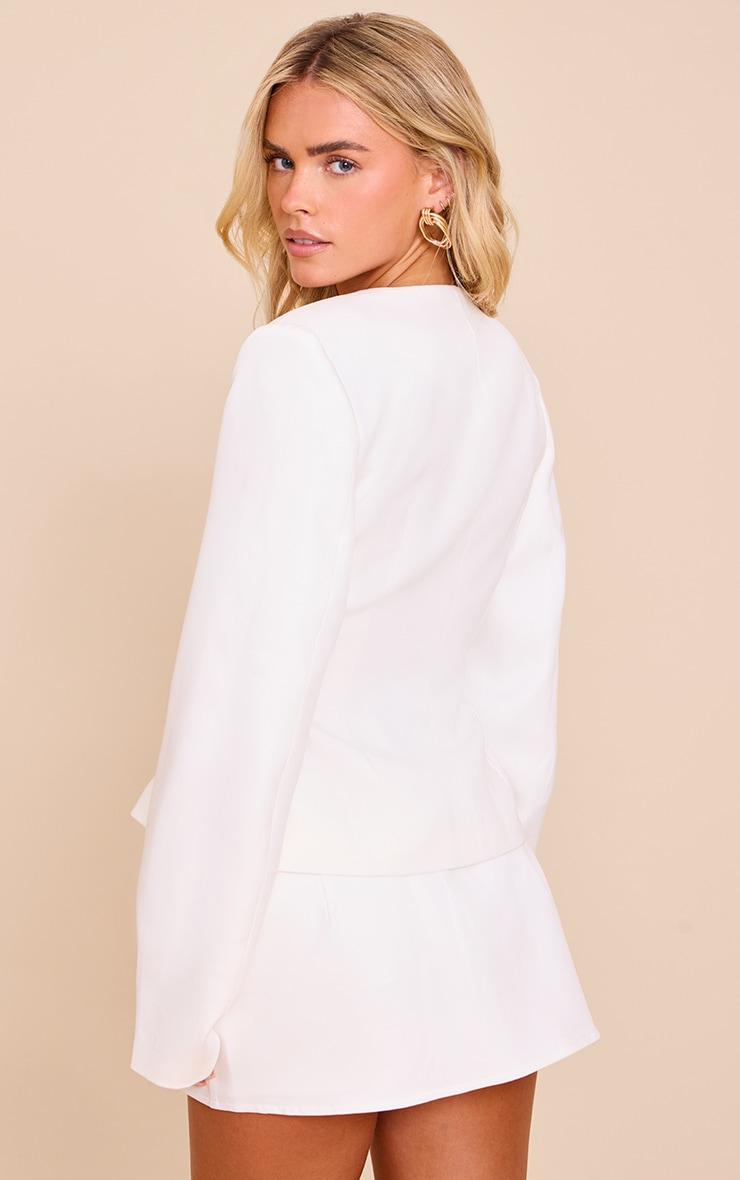 Petite White Woven Cinched Waist Cocoon Sleeve Button Up Blazer Product Image