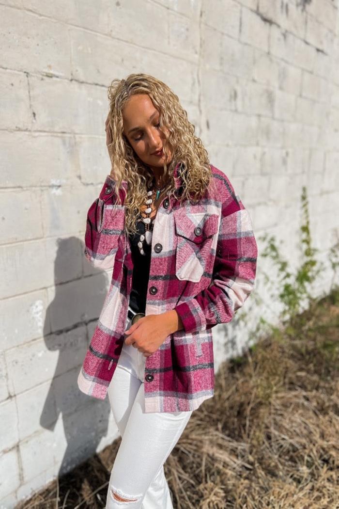 Oversized Yarn Dyed Plaid Shacket Product Image