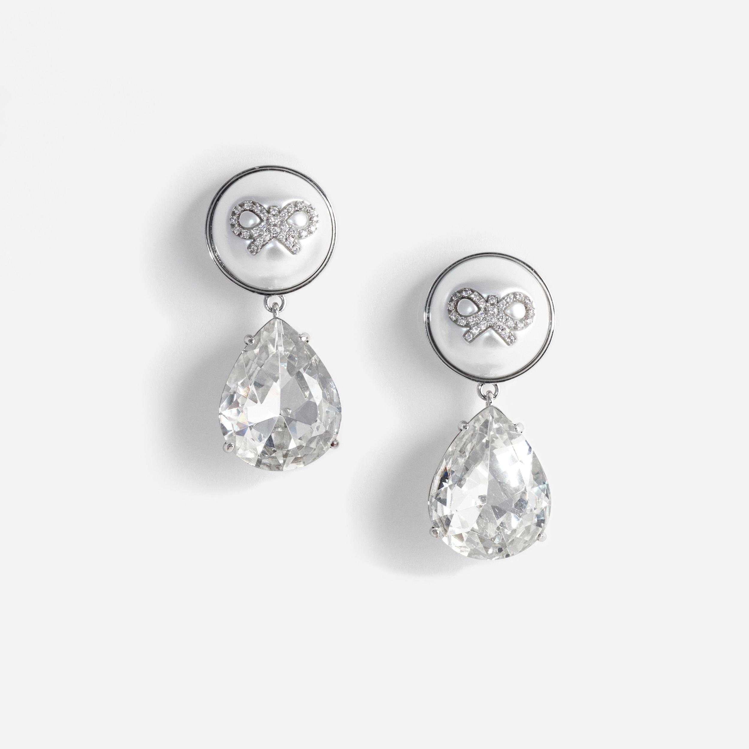 Bow Pearl Crystal Droplet Earrings Product Image