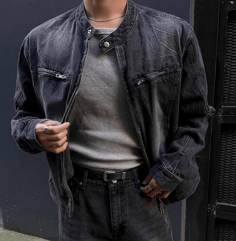 RT No. 12411 WASHED BLACK BIKER DENIM JK Product Image