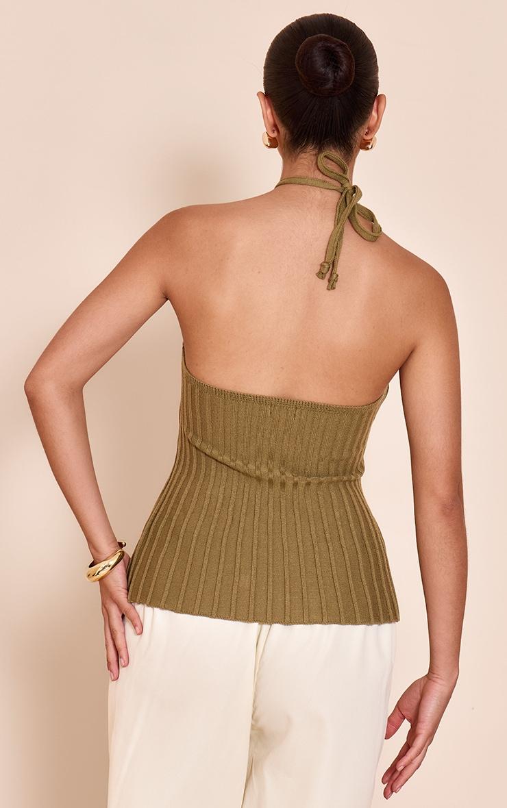 Olive Halterneck Bead Detail Knit Top Product Image