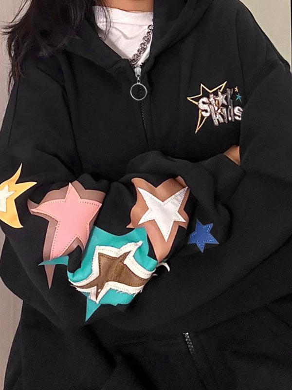 Vintage Star Print Oversized Hoodies Product Image