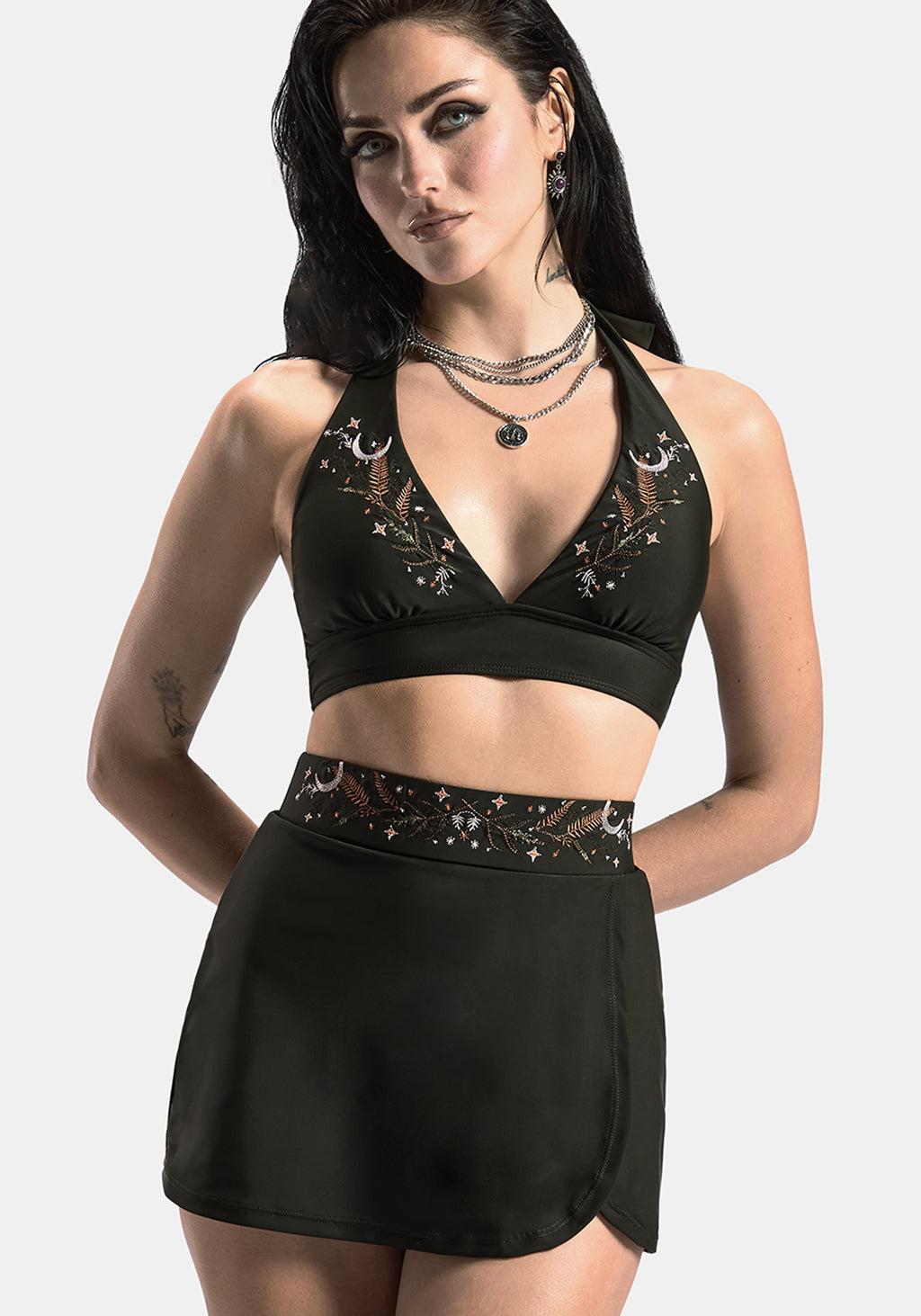 Abellona Embroidered Halter Neck Bikini Top Product Image
