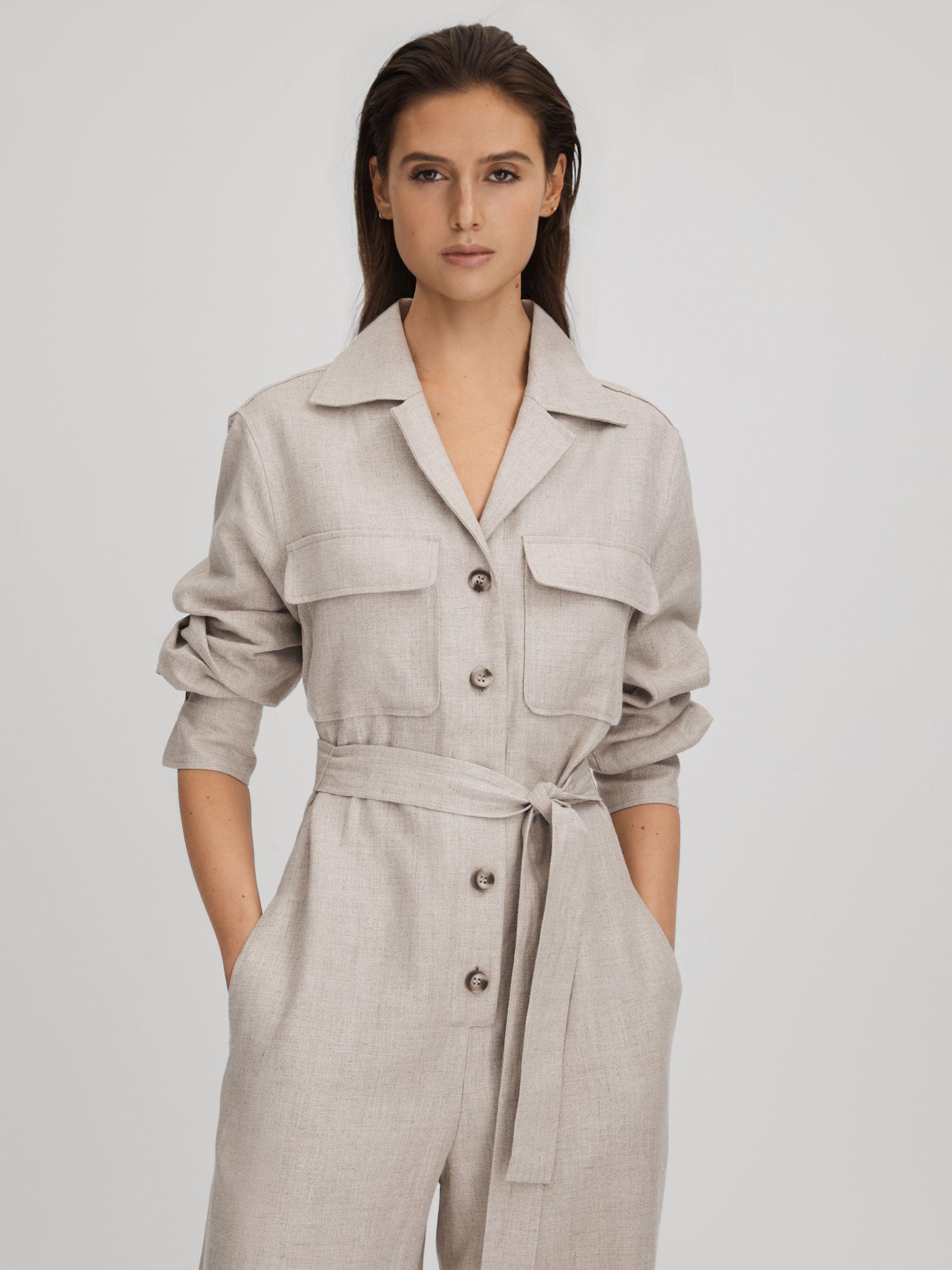 Linen Wide Leg Jumpsuit in Neutral Product Image