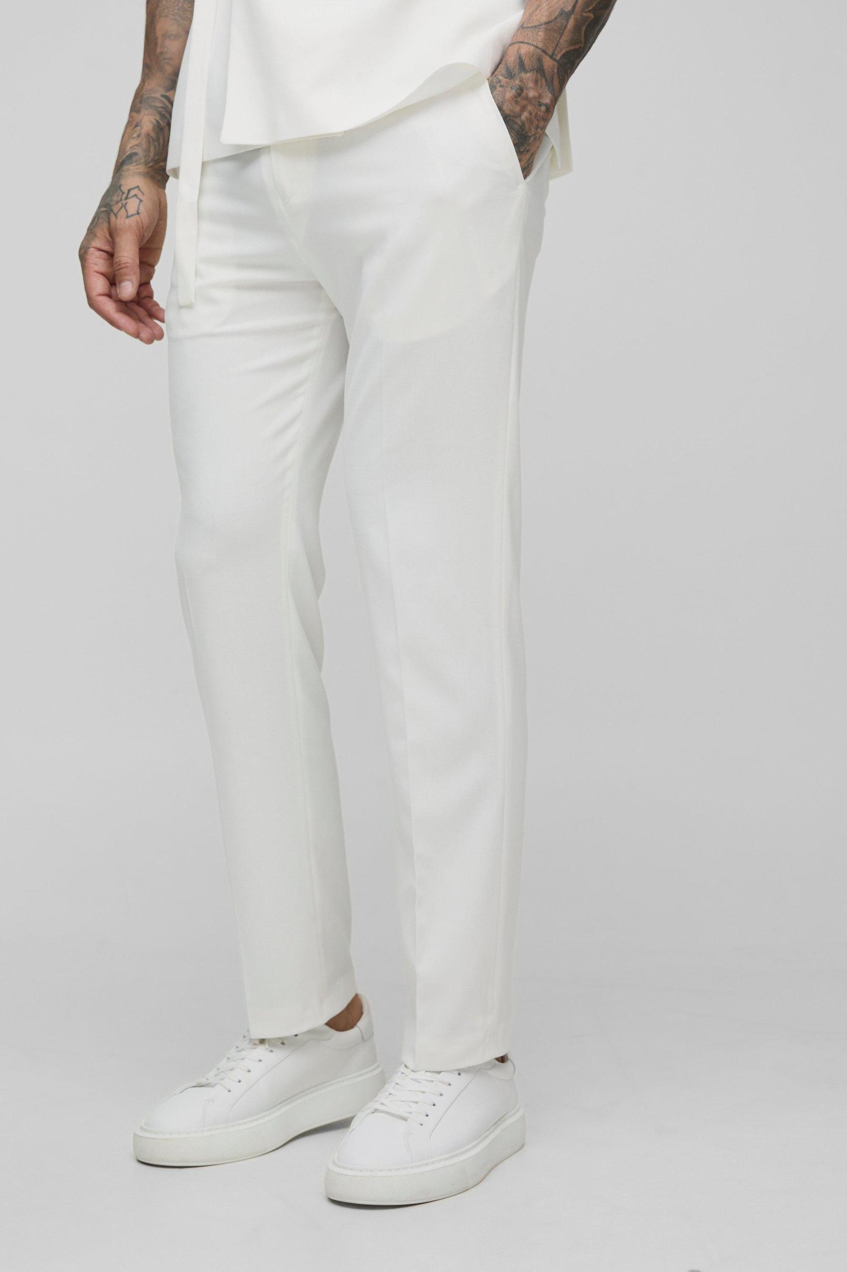 Straight Fit Tie Detail Fixed Waistband Suit Pants | boohooMAN USA Product Image