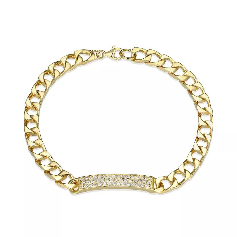 Men's Sterling Silver Pave Cubic Zirconia Curb ID Bracelet, Size: 8.5" Product Image