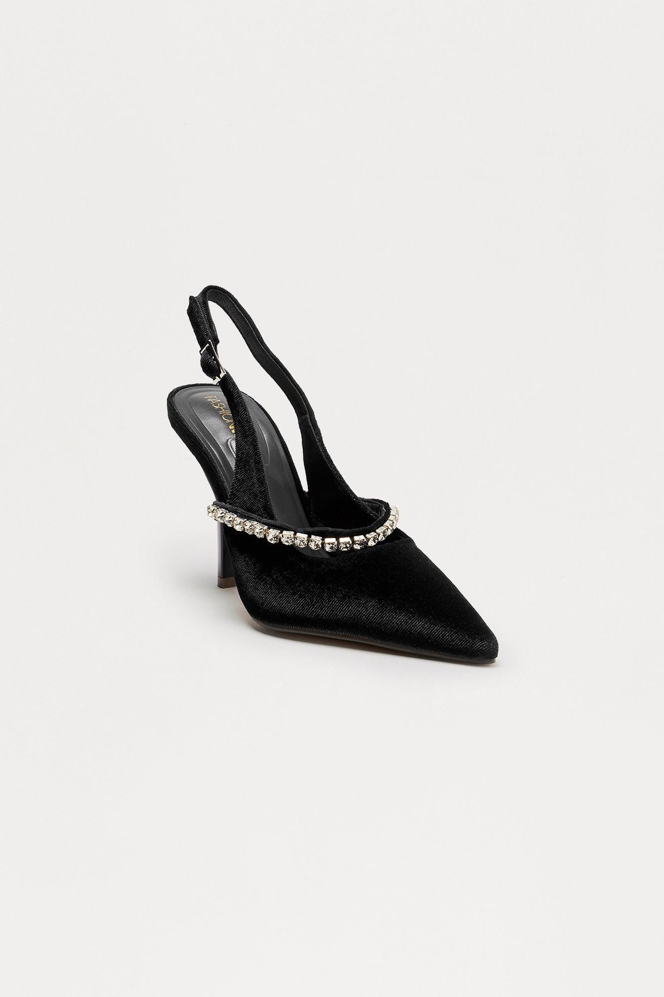 Charming Velvet Slingback Pumps - Black Female Product Image