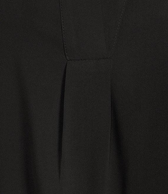 Calvin Klein Solid Crepe de Chine Split V-Neck Long Sleeve Blouse Product Image