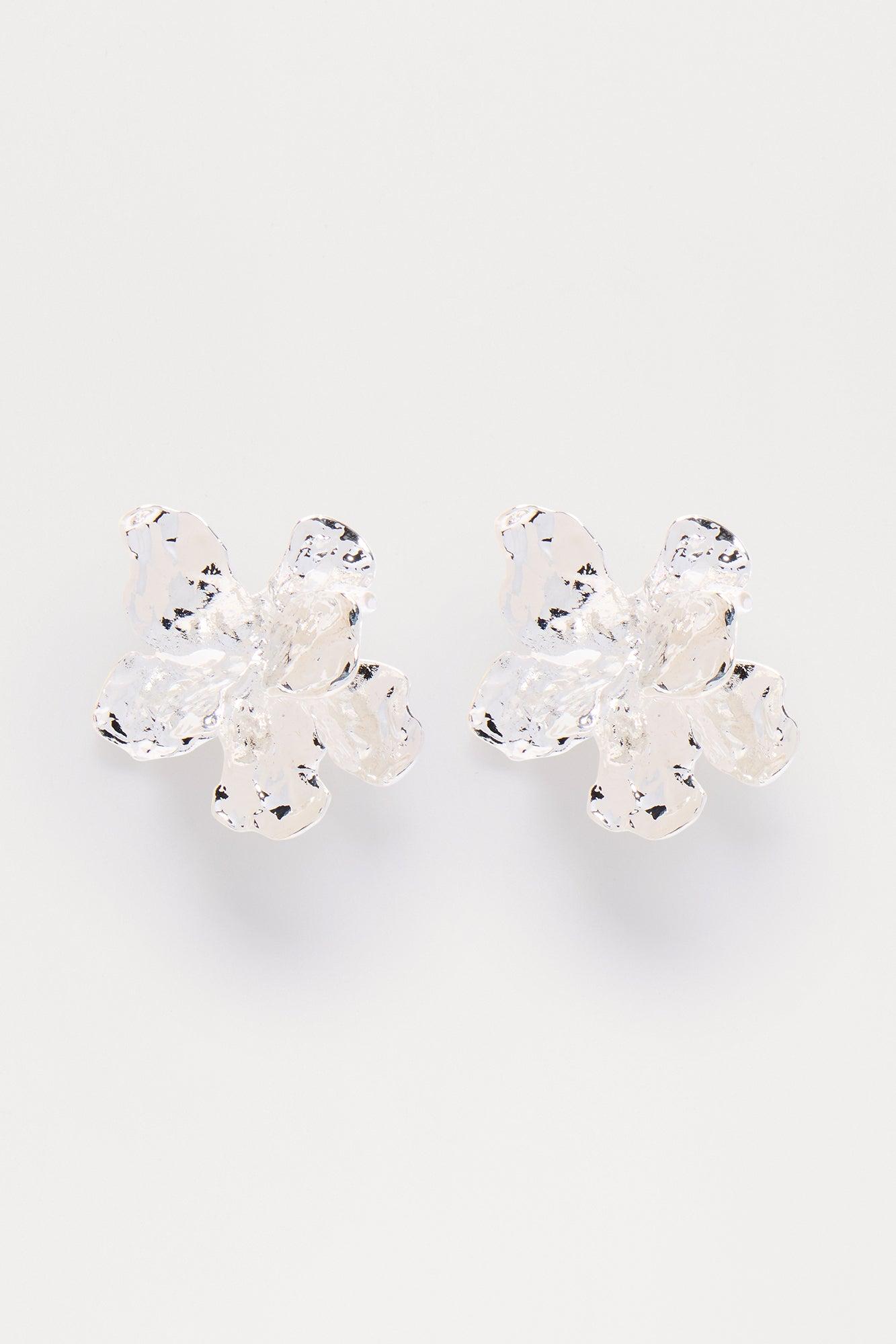 Floral Hardware Drop Statement Earrings - Silver Product Image