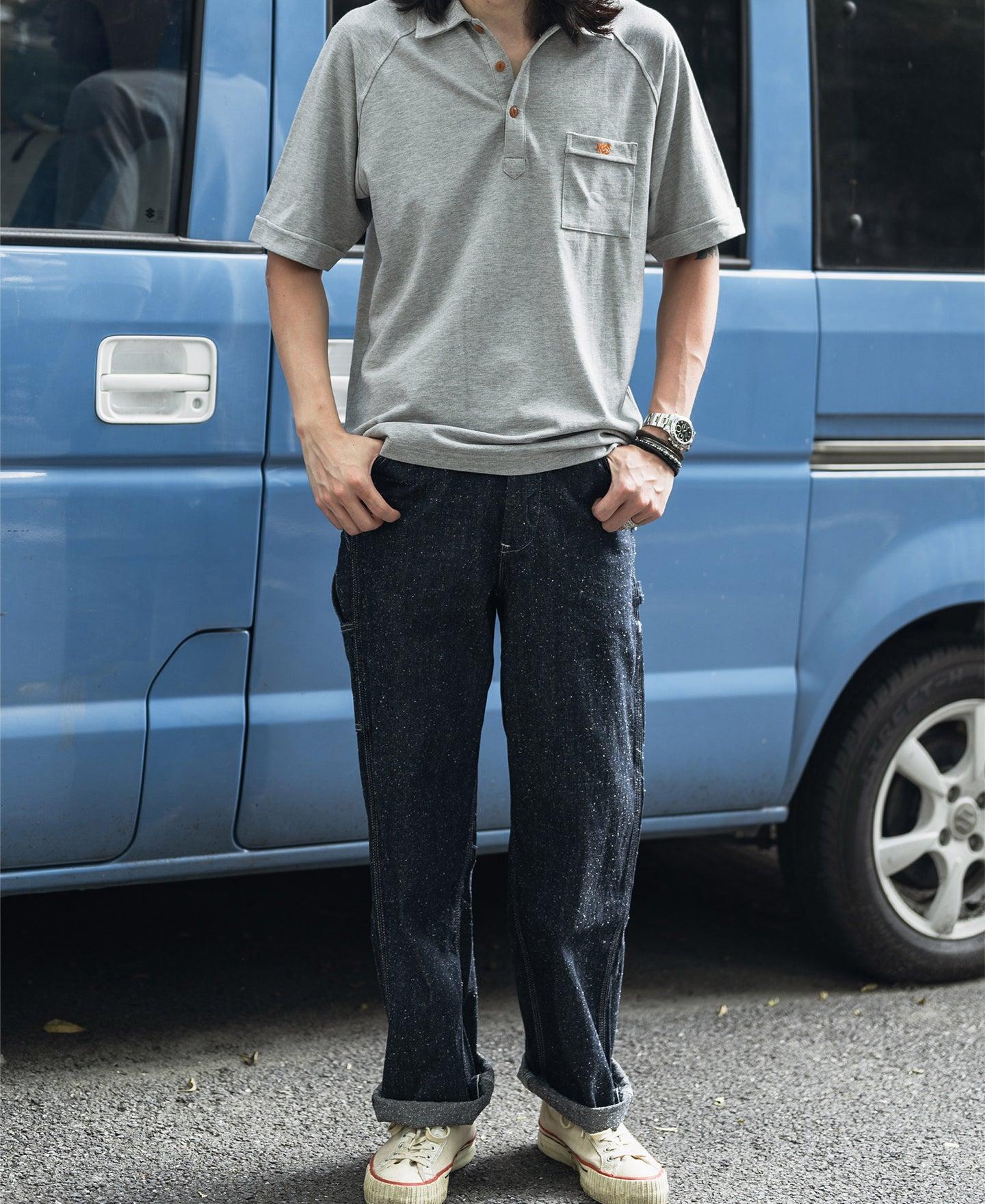 Raglan Sleeve Cotton-Piqué Polo Shirt - Gray Product Image