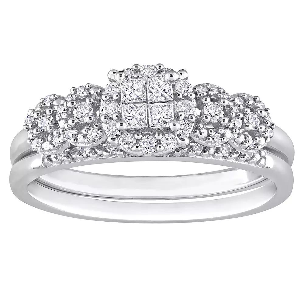 Stella Grace 10k White Gold 1/3 Carat T.W. Diamond Cluster Bridal Ring Set, Women's,  Product Image