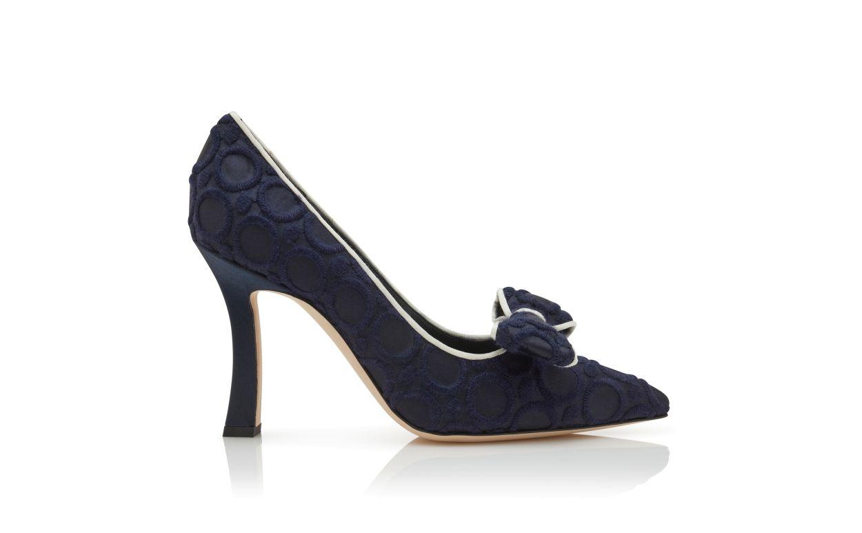 EPIROTES Navy Blue Silk Pointed Toe Pumps Product Image