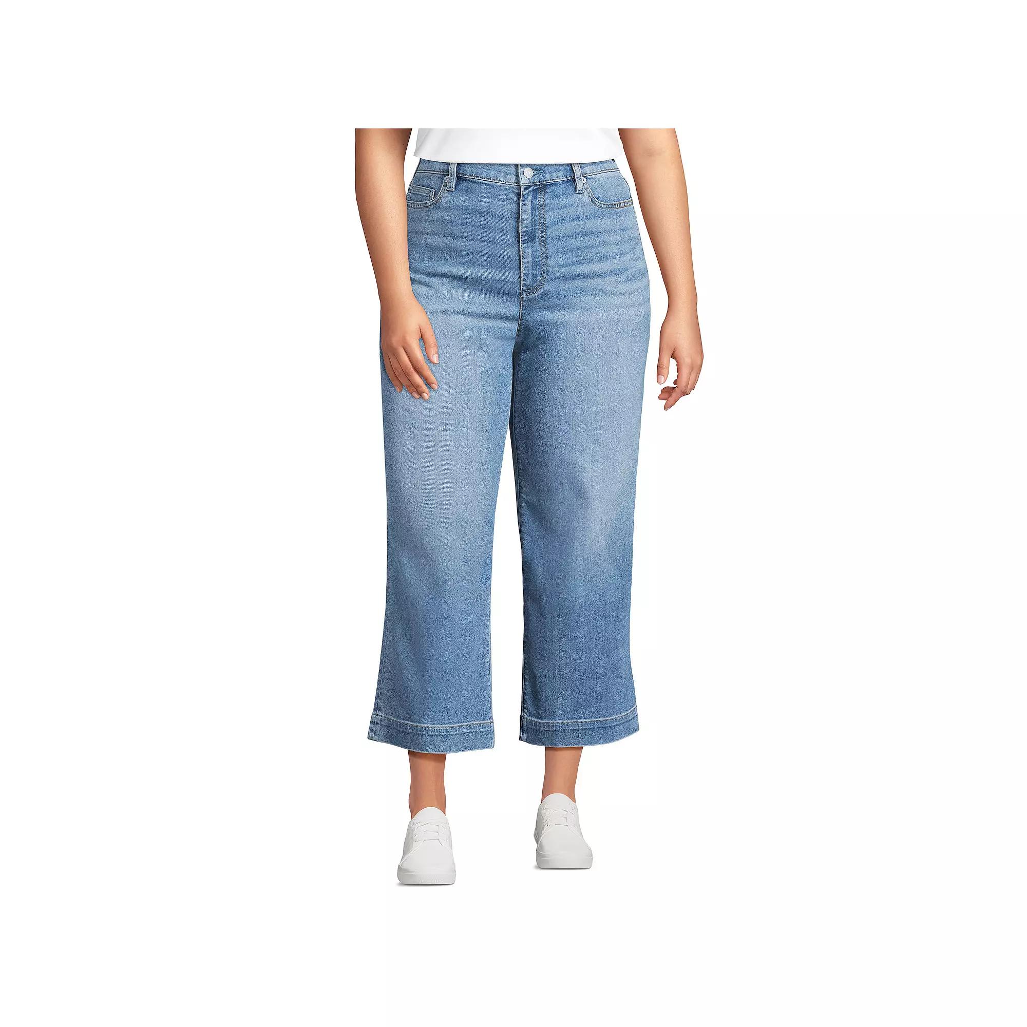 Plus Size Lands' End High-Rise Wide Leg Crop Jeans, Women's, Size: 18 W, Beau Blue Product Image