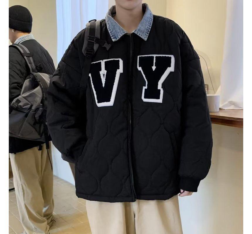 Letter Embroidered Quilted Jacket Product Image