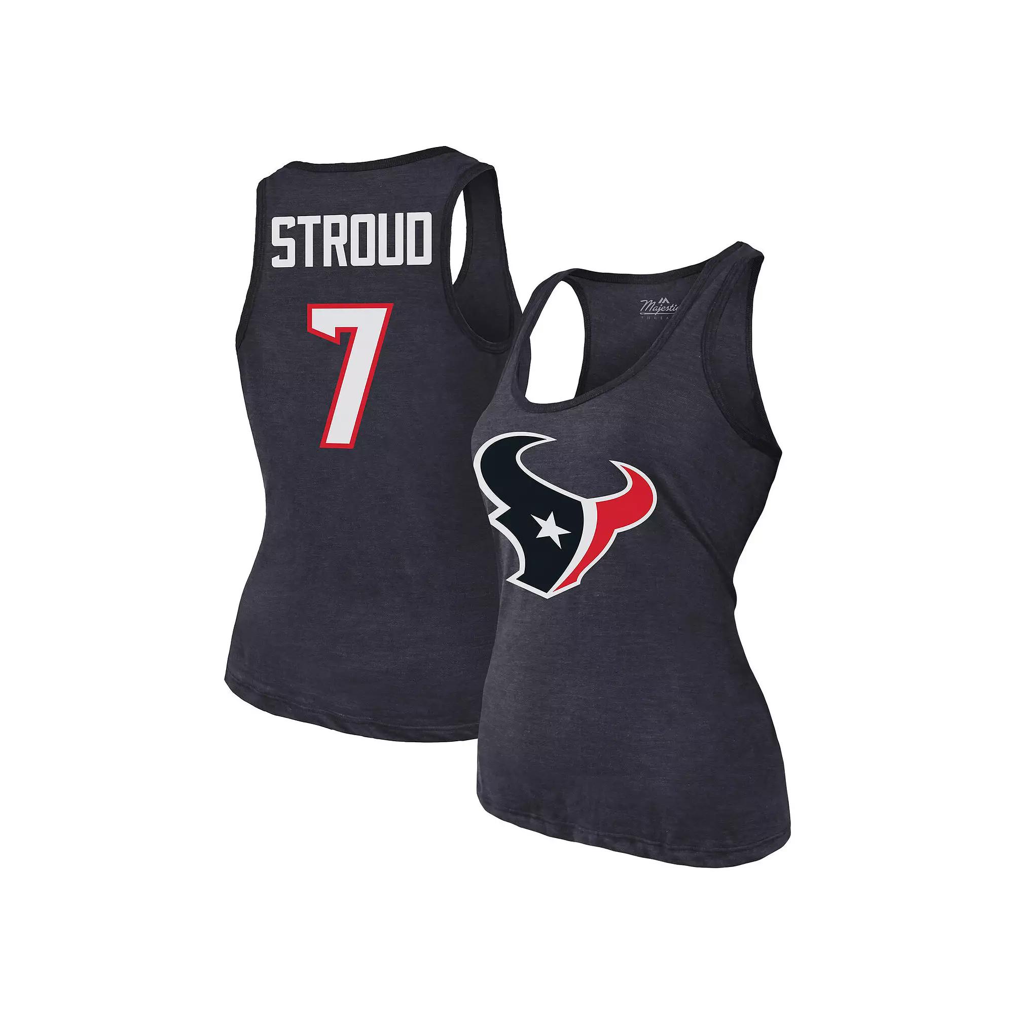 Women's Majestic Threads C.J. Stroud Navy Houston Texans Name & Number Tri-Blend Tank Top, Size: XL, Blue Product Image