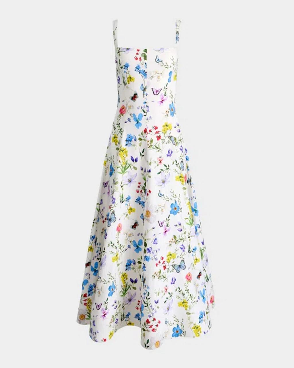 ALICE AND OLIVIA Polly Seamed Drop Waist Flared Ankle Length Dress In White Product Image