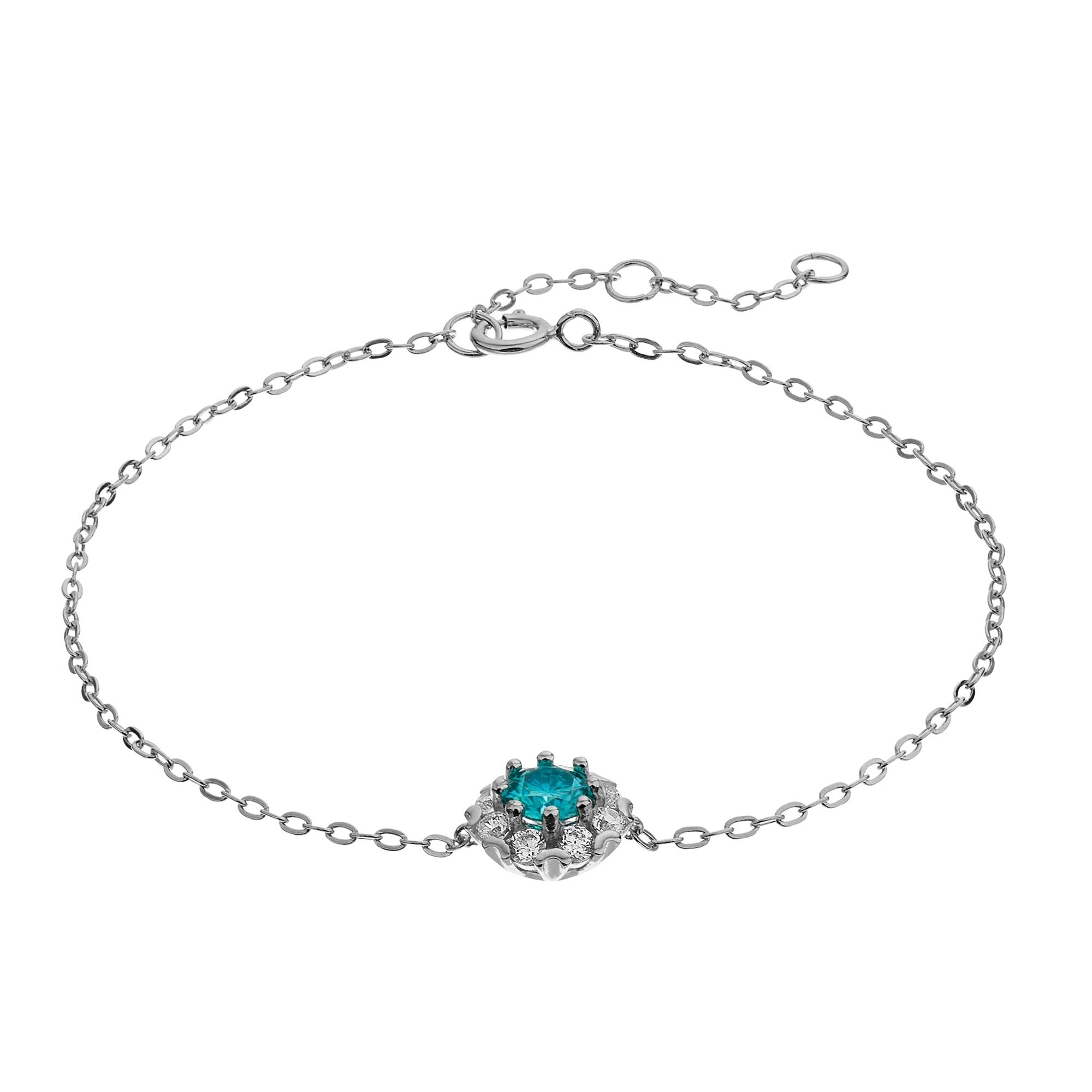 Stella Valentino Sterling Silver Lab Created Moissanite & Blue Topaz Halo Adjustable Charm Bracelet, Womens Product Image
