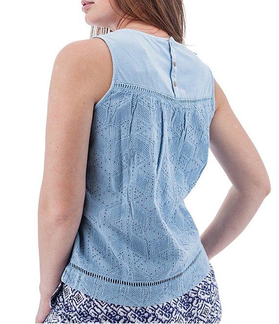 Aventura Shelle Schiffli Organic Cotton Embroidered Eyelet Scoop Neck Ladder Lace Trim Tank Top Product Image
