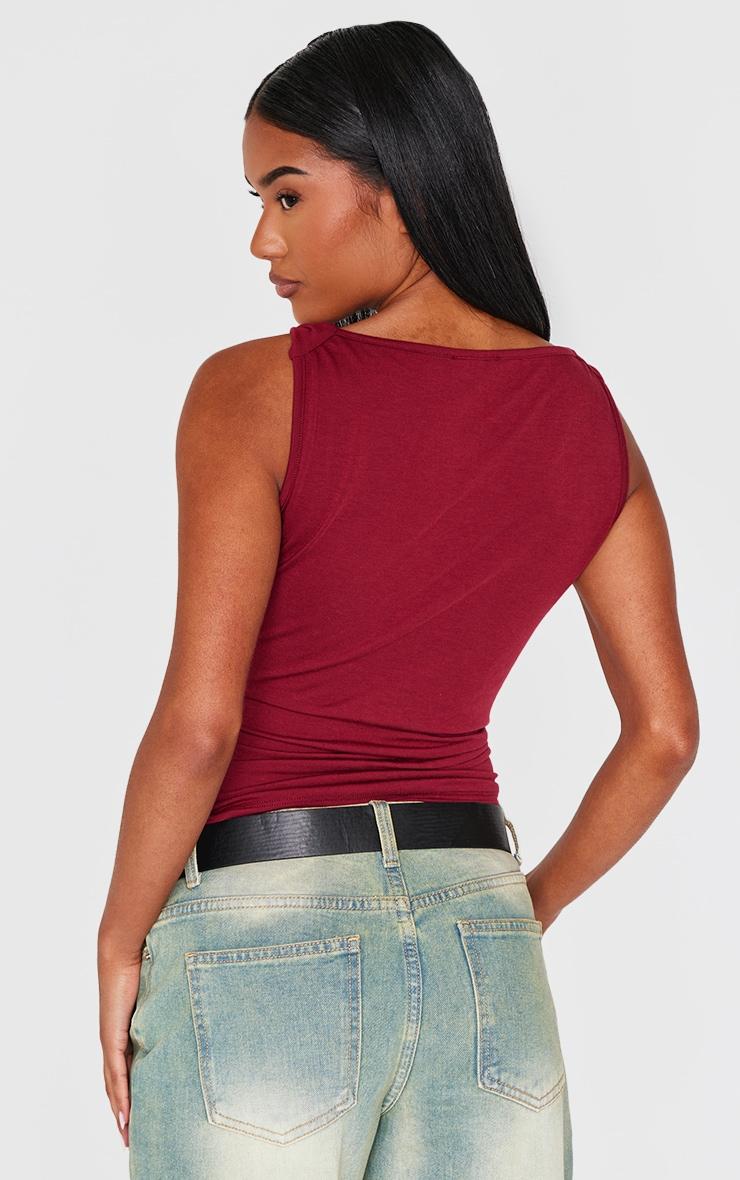Burgundy Contour Jersey Cowl Neck Ruched Side Long Top Product Image