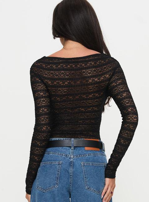 Secret Of Us Off Shoulder Lace Bodysuit Black Product Image