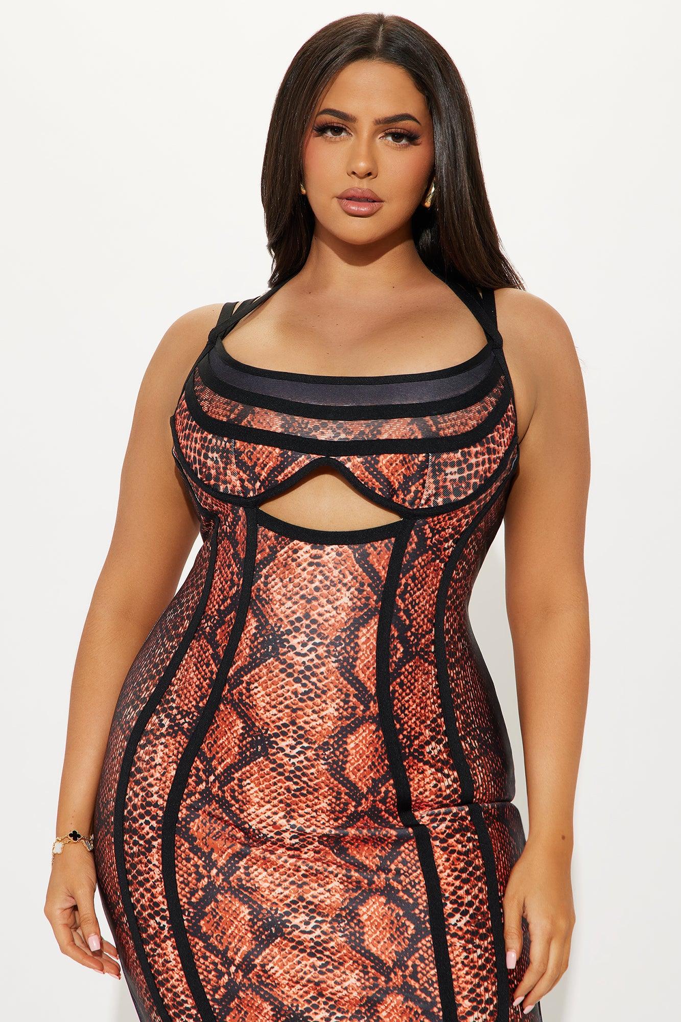 Sophia Bandage Midi Dress - Brown/combo Product Image