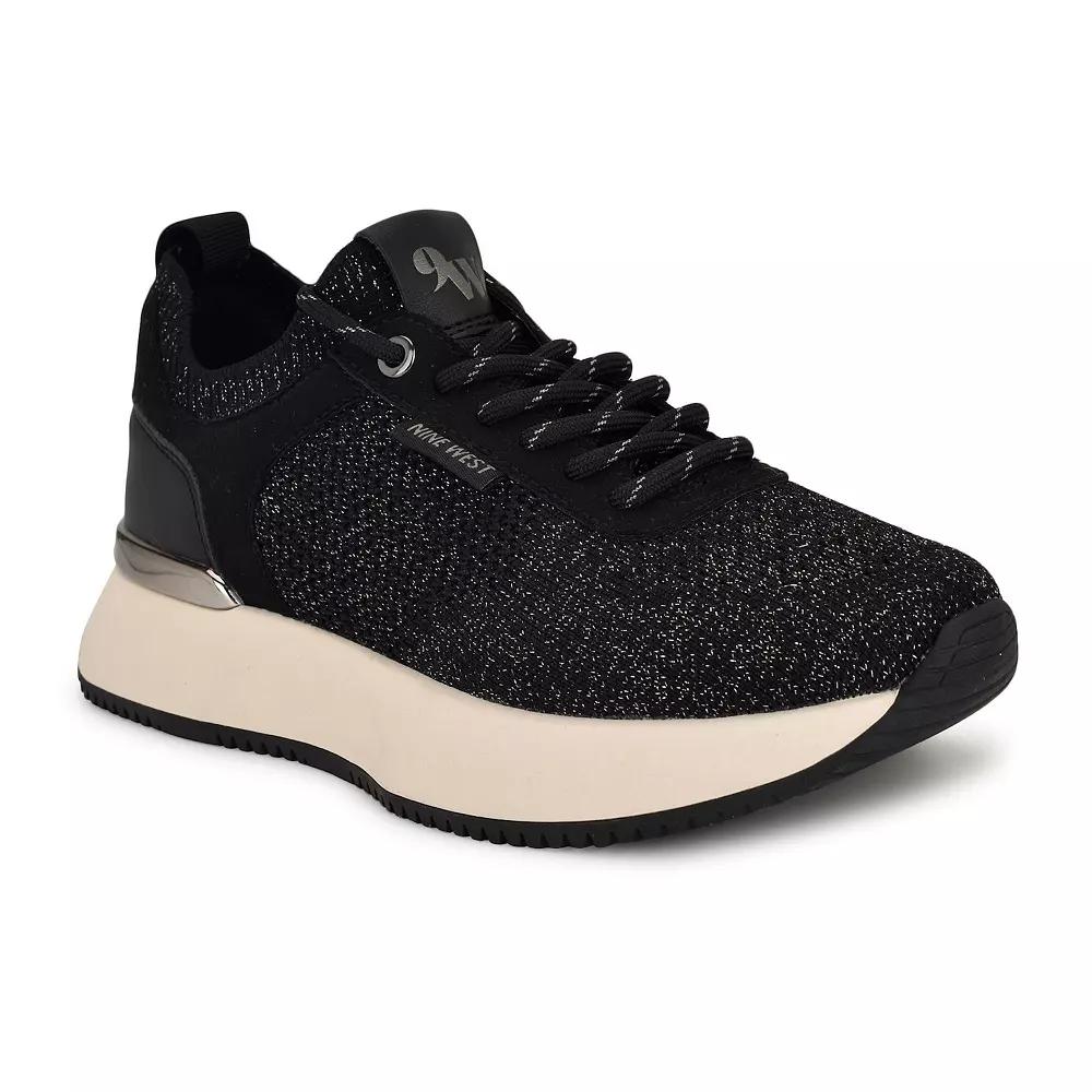 Nine West Freska Casual Lace-Up Round Toe Sneakers, Women's, Size: 5.5, Black Silver Product Image