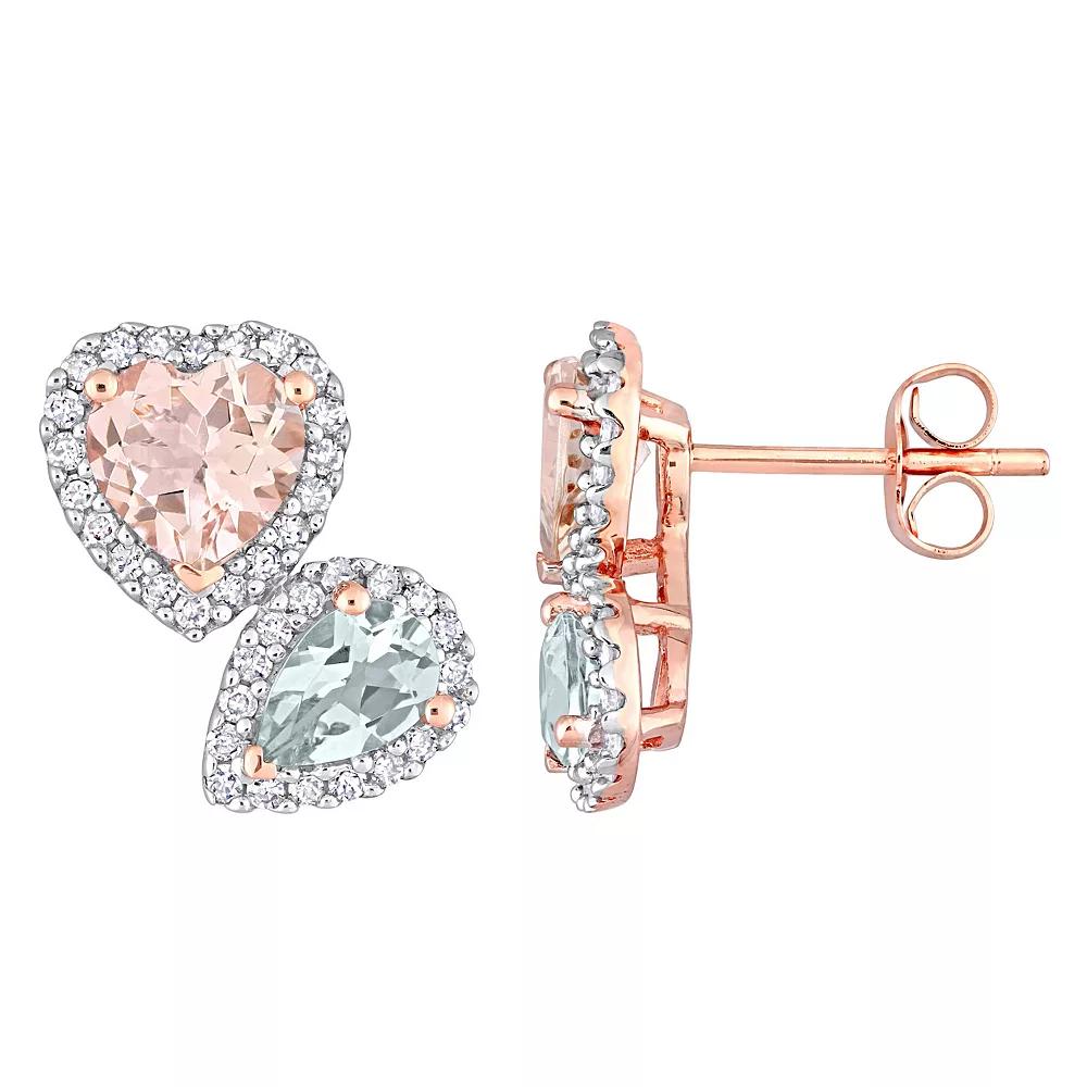 Stella Grace 10k Rose Gold Morganite, Aquamarine & 3/8 Carat T.W. Diamond Stud Earrings, Women's Product Image