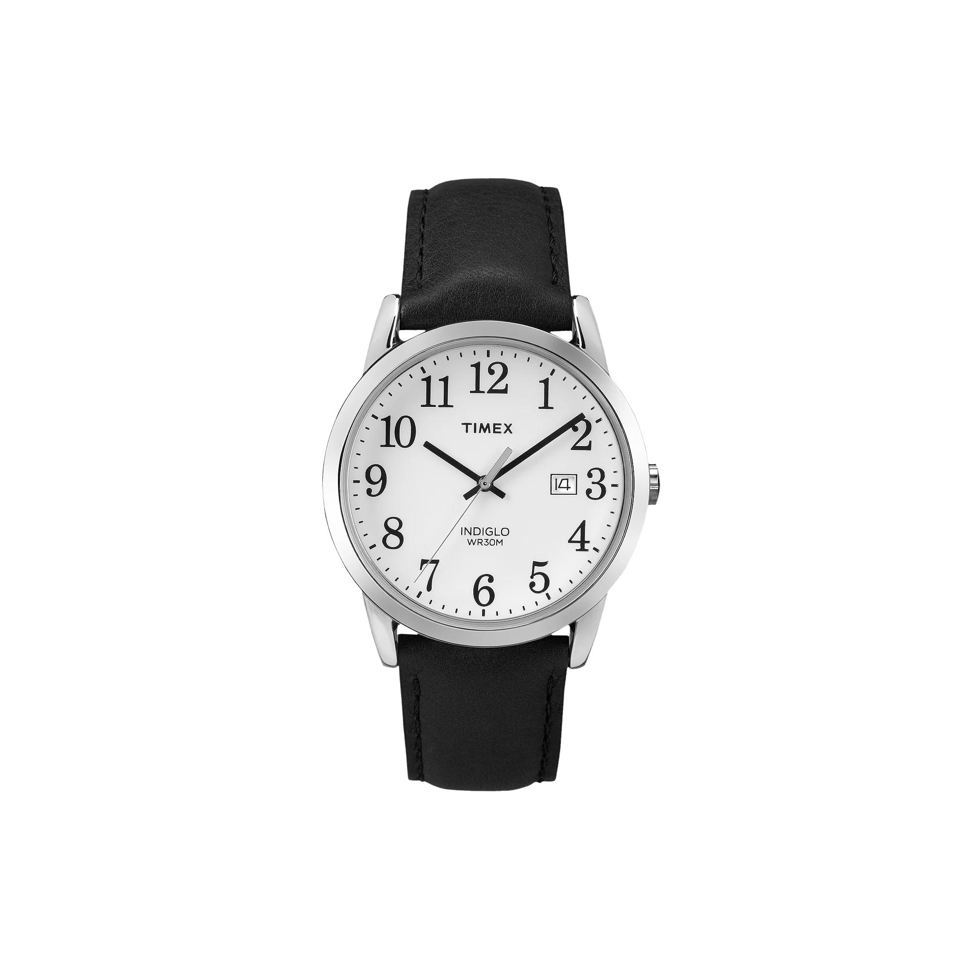 Men's Timex Easy Reader Watch with Leather Strap - Silver/Black TW2P756009J Product Image