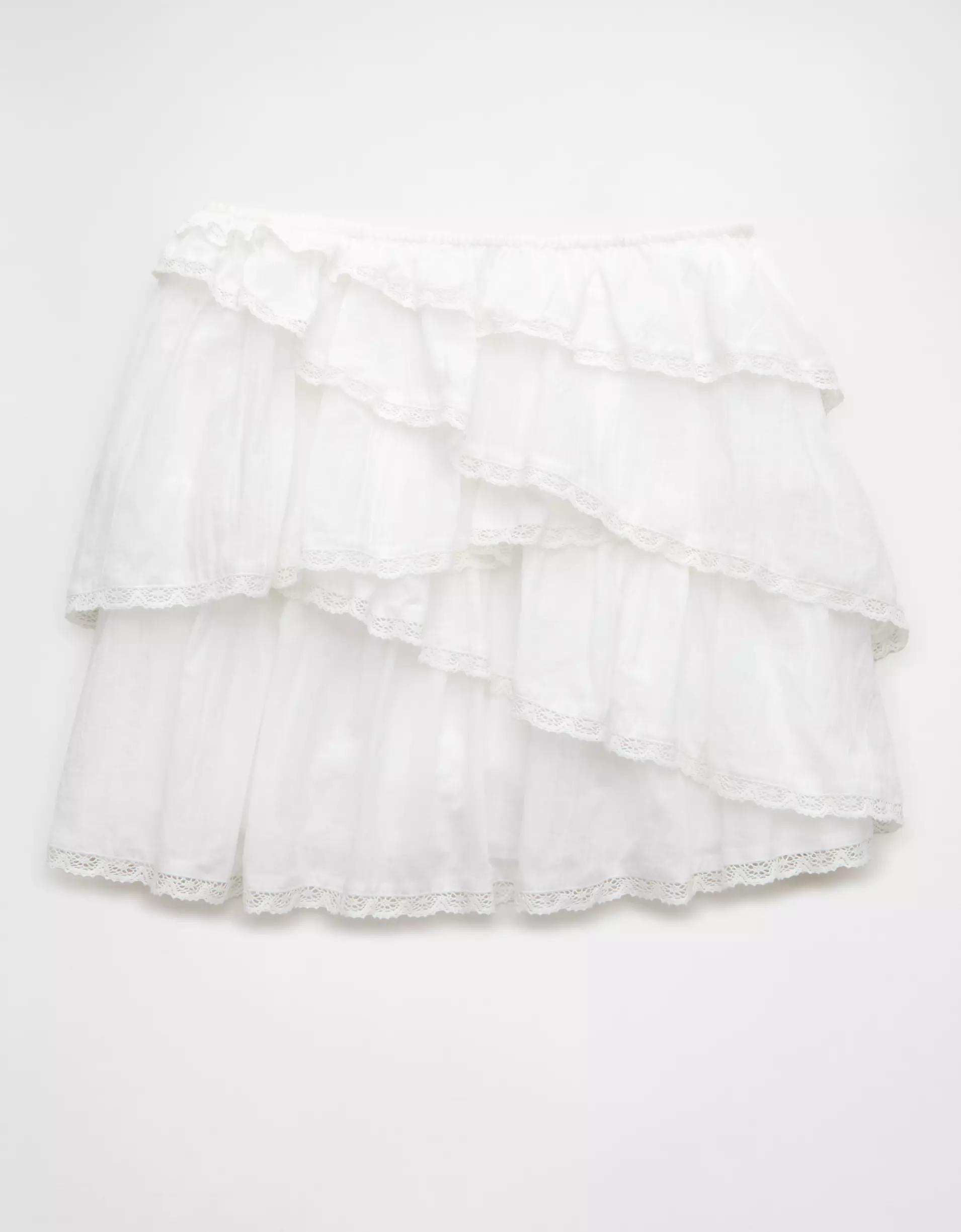 AE High-Waisted Asymmetrical Tiered Ruffle Mini Skirt Product Image