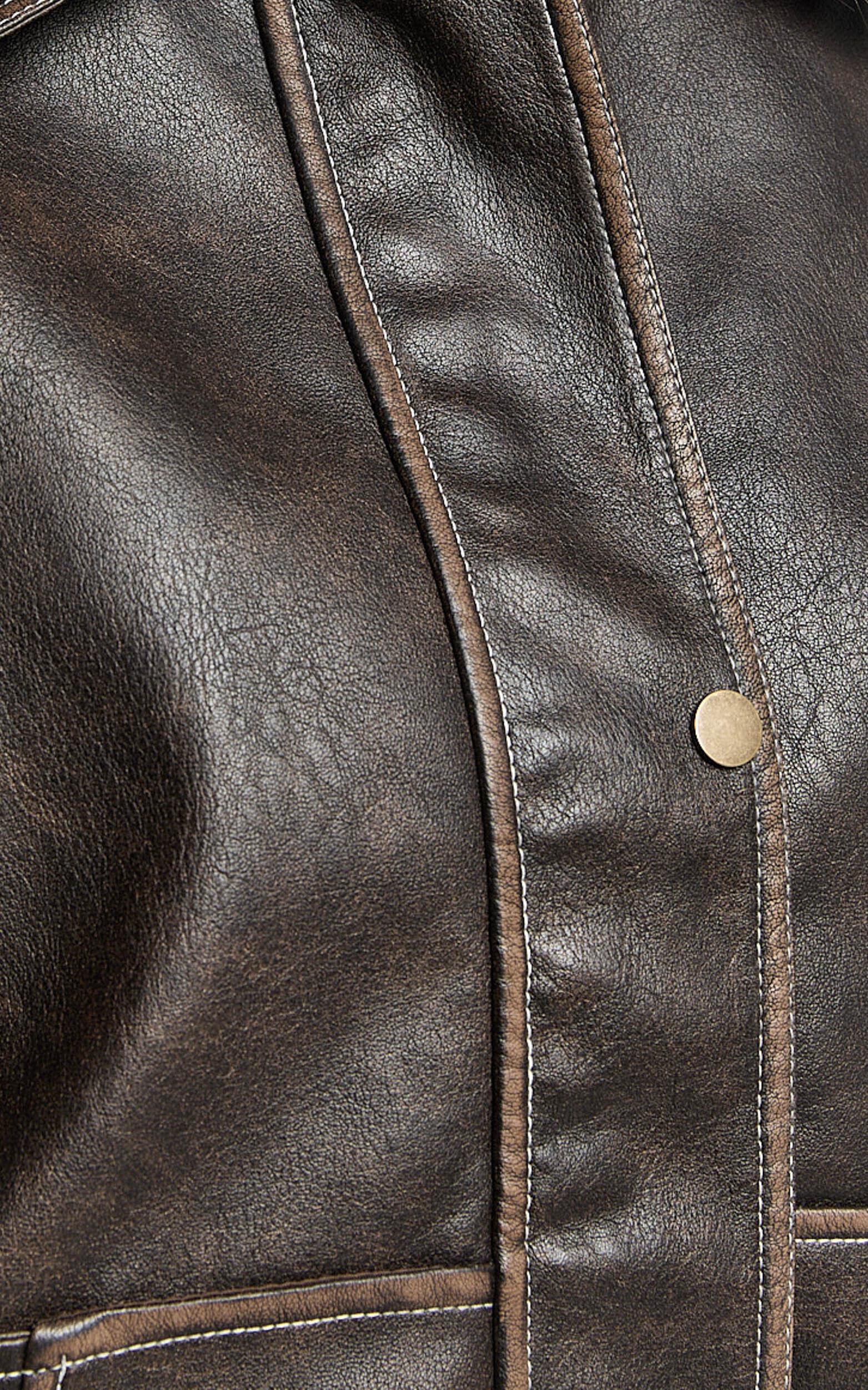 Gail Jacket - Faux Leather Bomber Jacket in Washed Brown Product Image